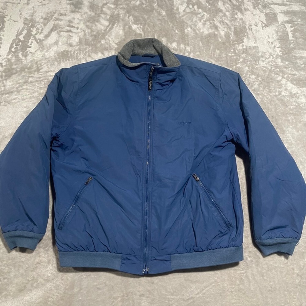 LL Bean Jacket Mens XL Blue Nylon Lined Full Zip Insulated Outdoors Hiking
